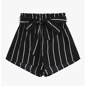 Women's Black White Striped High Waist Shorts XS